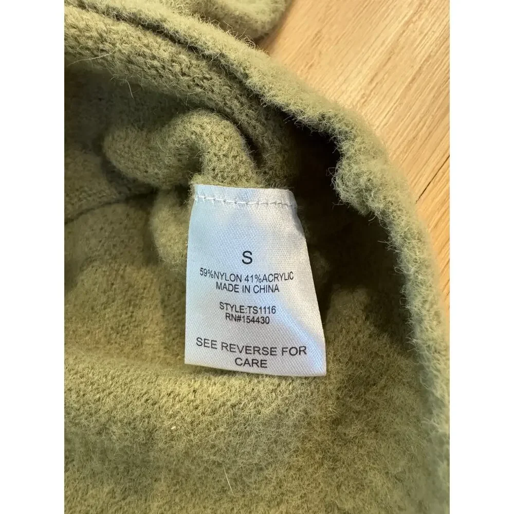 Theo & Spence Olive Green Knit Button Long Sleeve Cropped Cardigan Sweater Top S - Picture 3 of 5